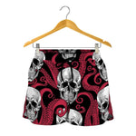 Red Octopus Skull Pattern Print Women's Shorts