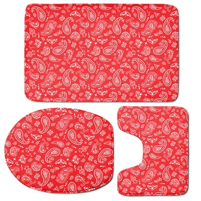 Red Paisley Bandana Pattern Print 3 Piece Bath Mat Set