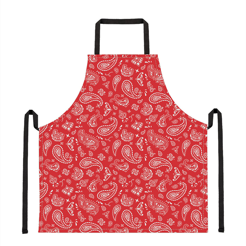 Red Paisley Bandana Pattern Print Apron