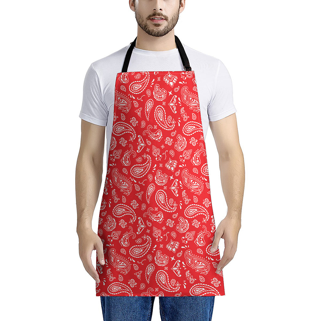 Red Paisley Bandana Pattern Print Apron