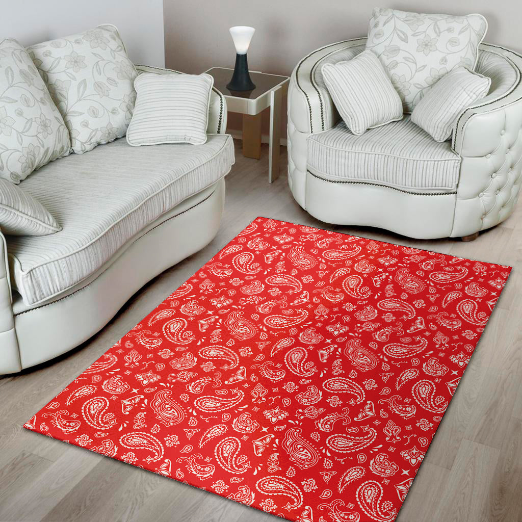 Red Paisley Bandana Pattern Print Area Rug