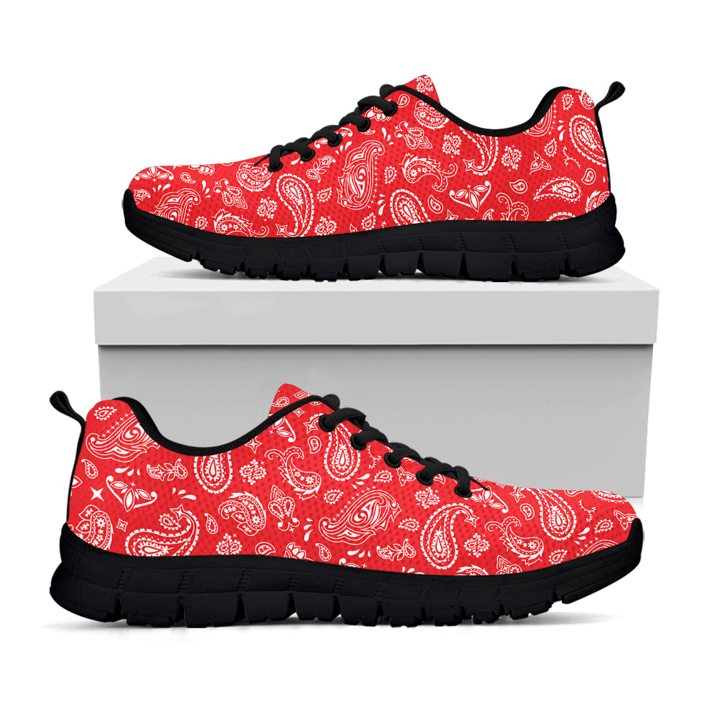 Red Paisley Bandana Pattern Print Black Sneakers
