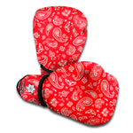 Red Paisley Bandana Pattern Print Boxing Gloves