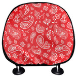 Red Paisley Bandana Pattern Print Car Headrest Covers