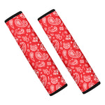 Red Paisley Bandana Pattern Print Car Seat Belt Covers