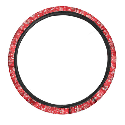Red Paisley Bandana Pattern Print Car Steering Wheel Cover