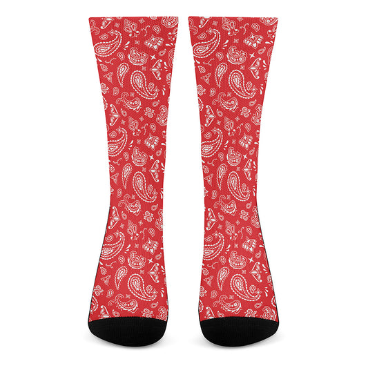 Red Paisley Bandana Pattern Print Crew Socks