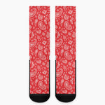 Red Paisley Bandana Pattern Print Crew Socks