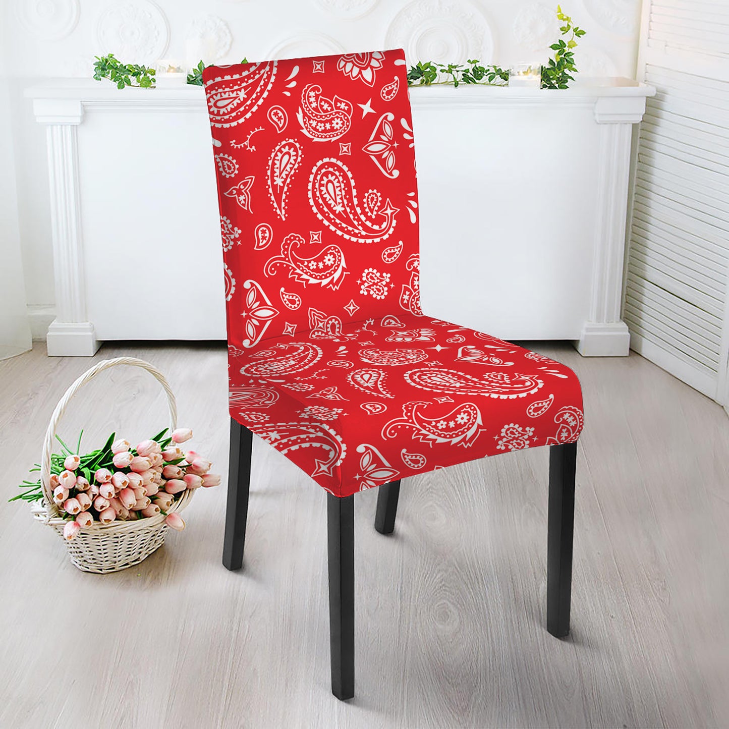 Red Paisley Bandana Pattern Print Dining Chair Slipcover