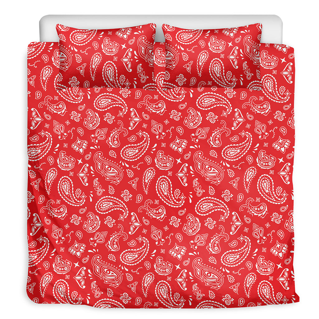 Red Paisley Bandana Pattern Print Duvet Cover Bedding Set