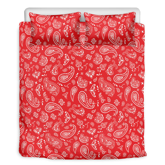 Red Paisley Bandana Pattern Print Duvet Cover Bedding Set