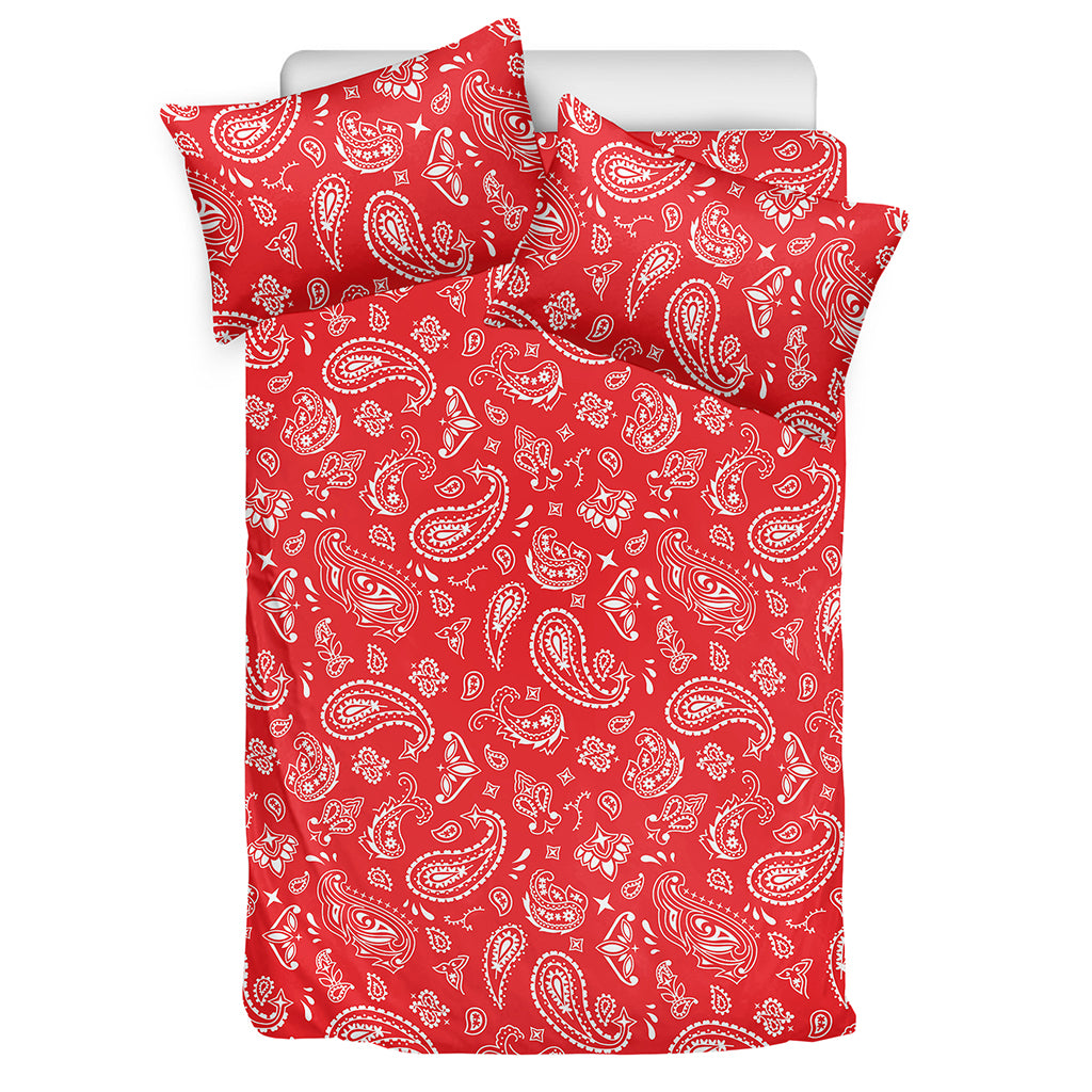 Red Paisley Bandana Pattern Print Duvet Cover Bedding Set