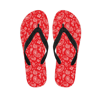 Red Paisley Bandana Pattern Print Flip Flops