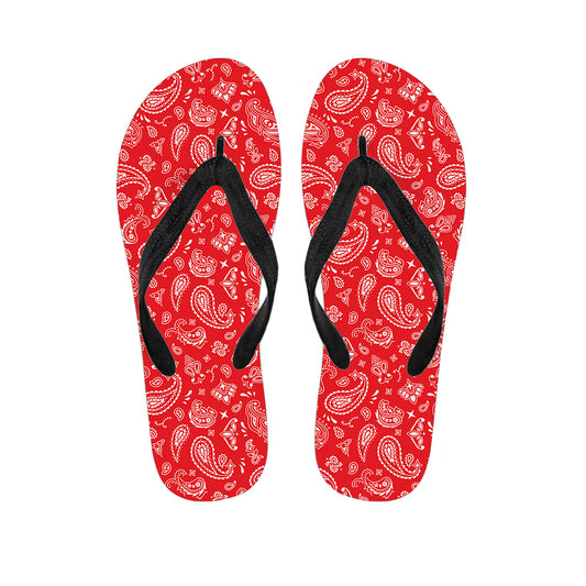 Red Paisley Bandana Pattern Print Flip Flops