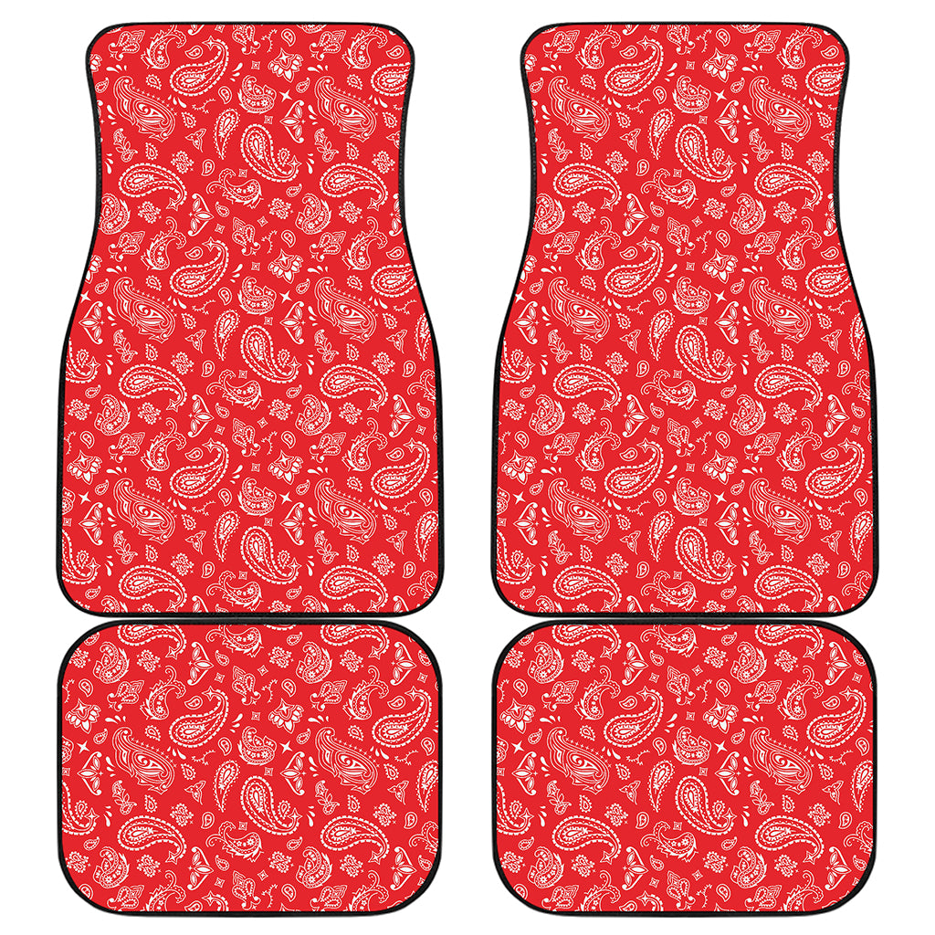 Red Paisley Bandana Pattern Print Front and Back Car Floor Mats