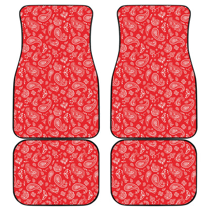 Red Paisley Bandana Pattern Print Front and Back Car Floor Mats