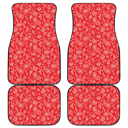 Red Paisley Bandana Pattern Print Front and Back Car Floor Mats
