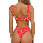 Red Paisley Bandana Pattern Print Front Bow Tie Bikini