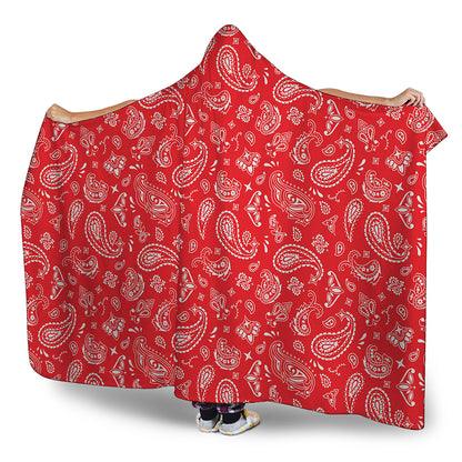 Red Paisley Bandana Pattern Print Hooded Blanket