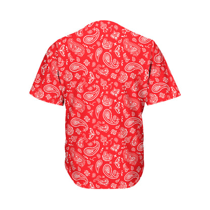 Red Paisley Bandana Pattern Print Men's Baseball Jersey