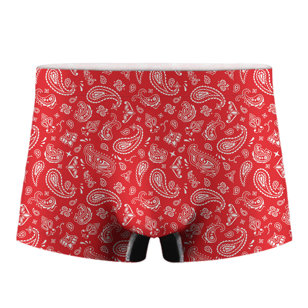 Red Paisley Bandana Pattern Print Men's Boxer Briefs