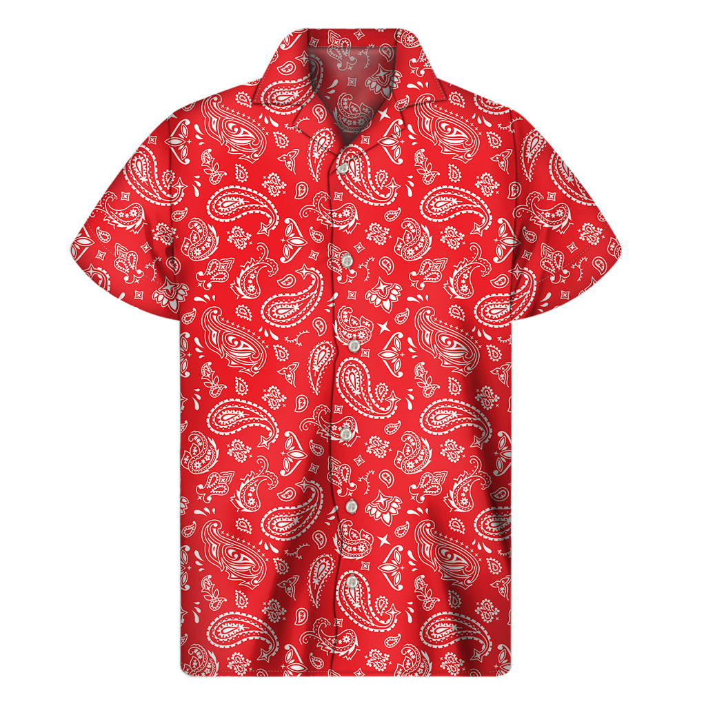 GearFrost Red Paisley Bandana Pattern Print Men's Short Sleeve Shirt