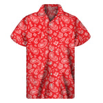 Red Paisley Bandana Pattern Print Men's Short Sleeve Shirt