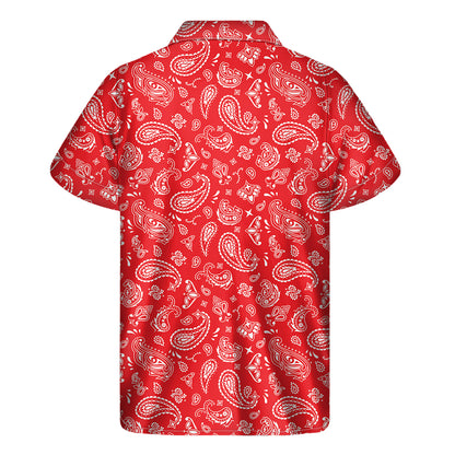 Red Paisley Bandana Pattern Print Men's Short Sleeve Shirt