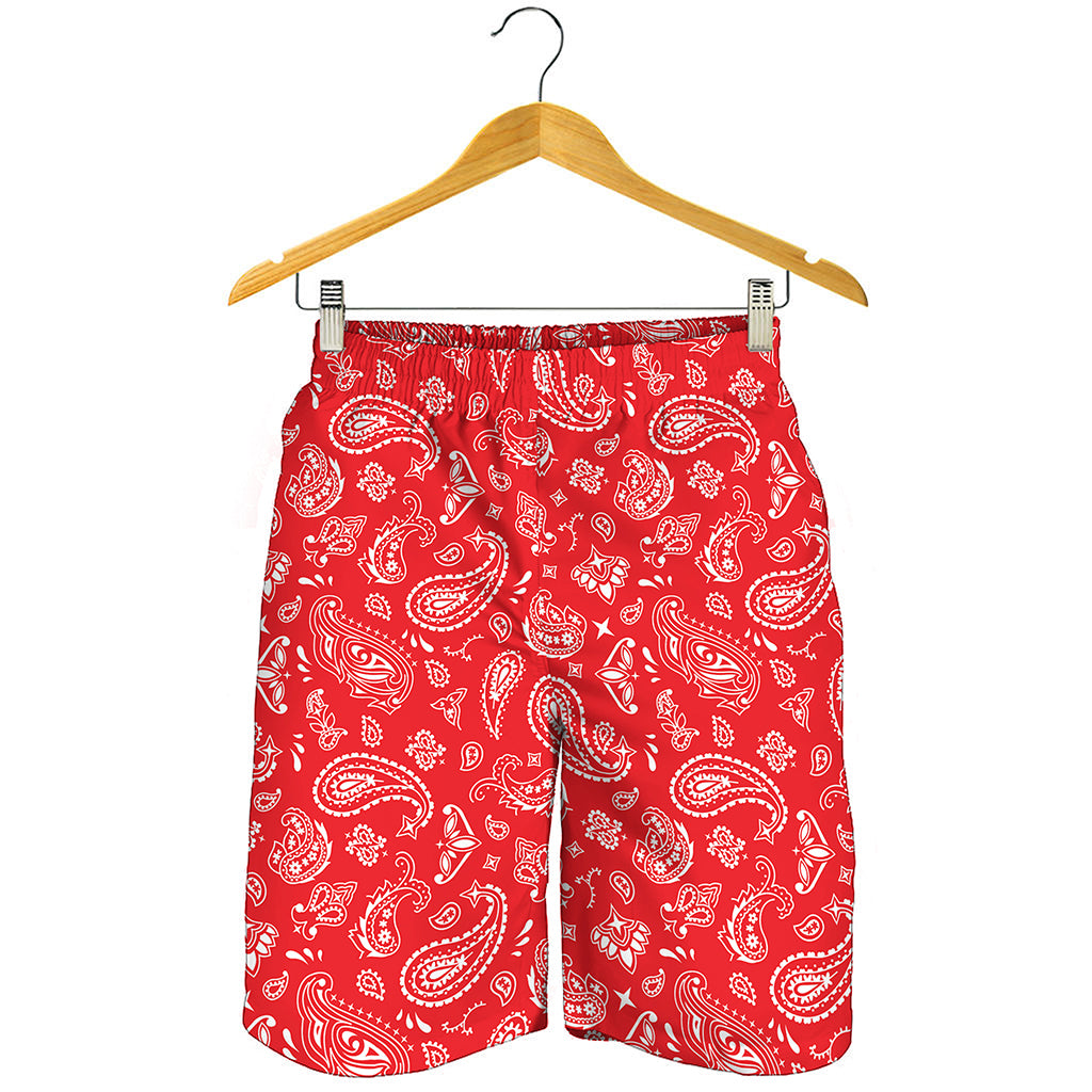 Red Paisley Bandana Pattern Print Men's Shorts