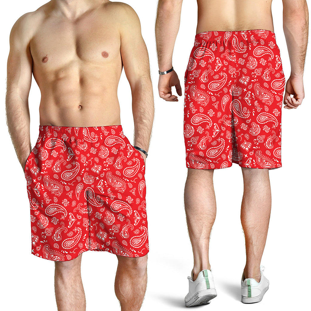 Red Paisley Bandana Pattern Print Men's Shorts