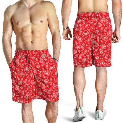 Red Paisley Bandana Pattern Print Men's Shorts