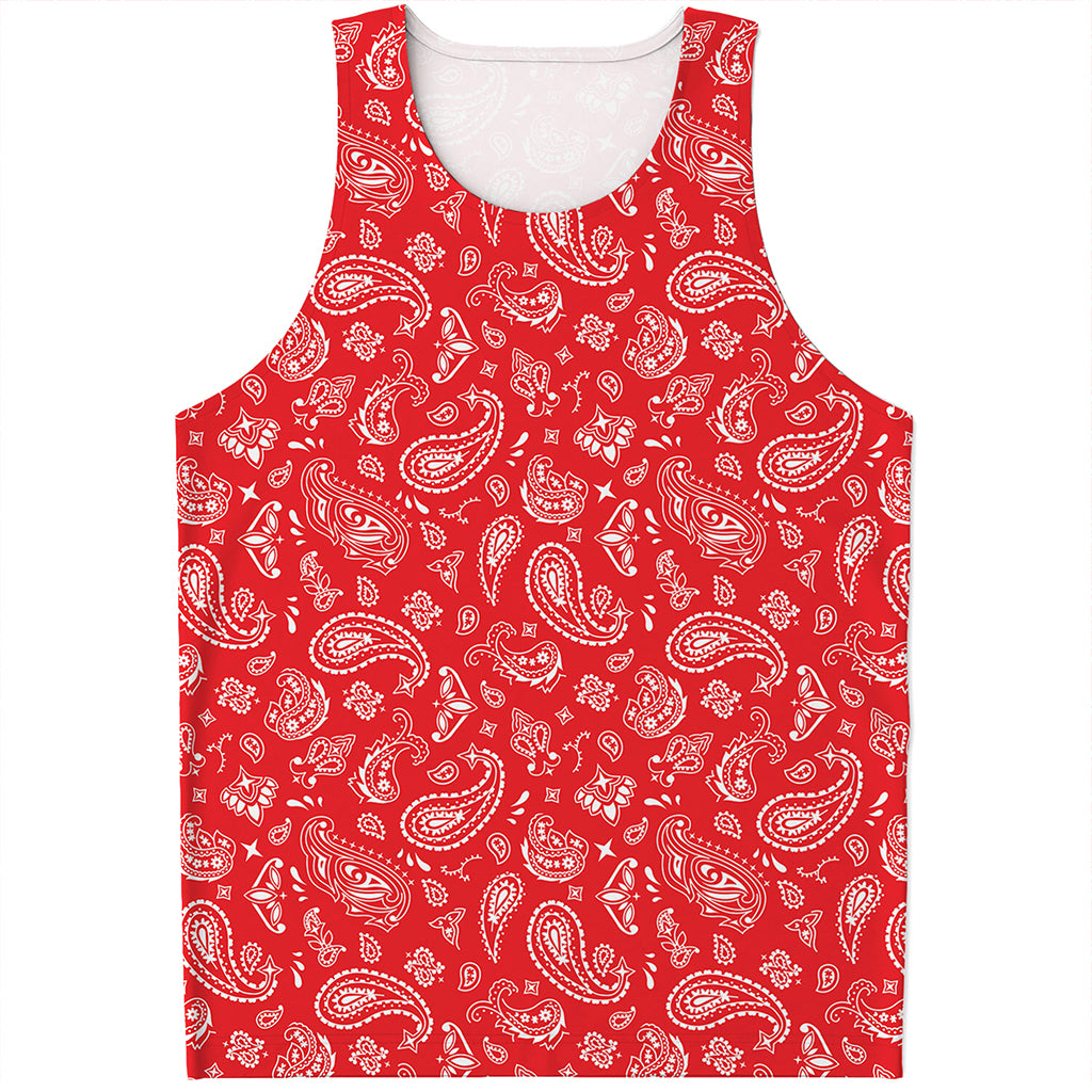 Red Paisley Bandana Pattern Print Men's Tank Top