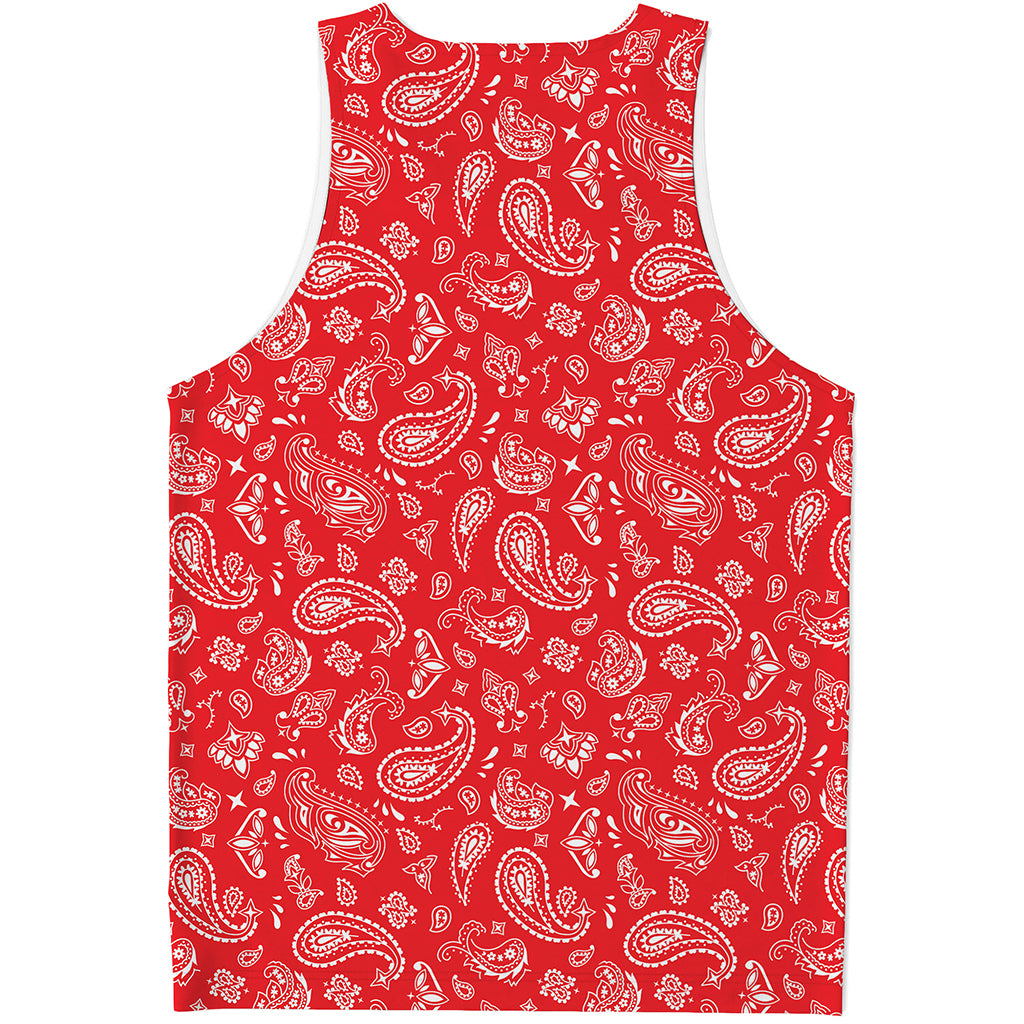 Red Paisley Bandana Pattern Print Men's Tank Top