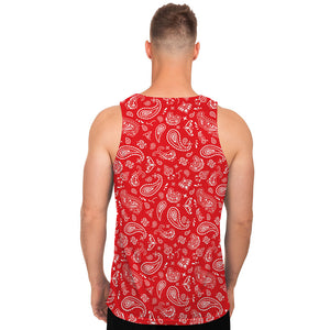 Red Paisley Bandana Pattern Print Men's Tank Top