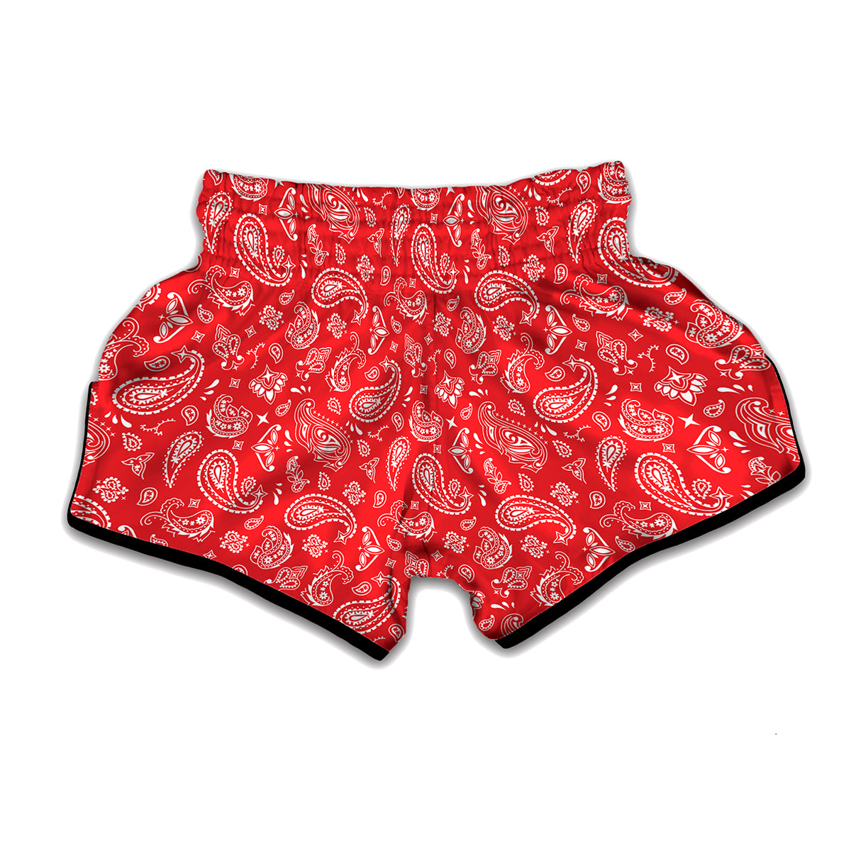 Red Paisley Bandana Pattern Print Muay Thai Boxing Shorts