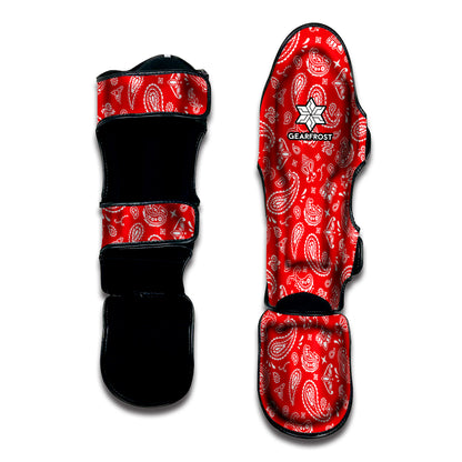 Red Paisley Bandana Pattern Print Muay Thai Shin Guard