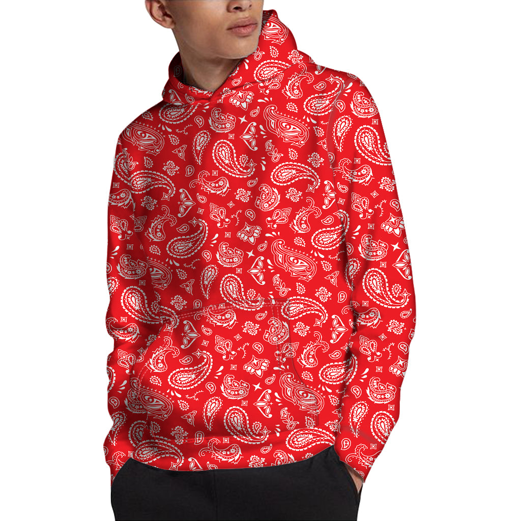 Red Paisley Bandana Pattern Print Pullover Hoodie