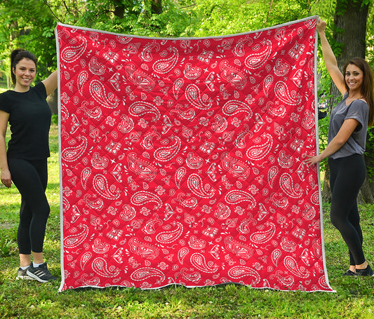 Red Paisley Bandana Pattern Print Quilt