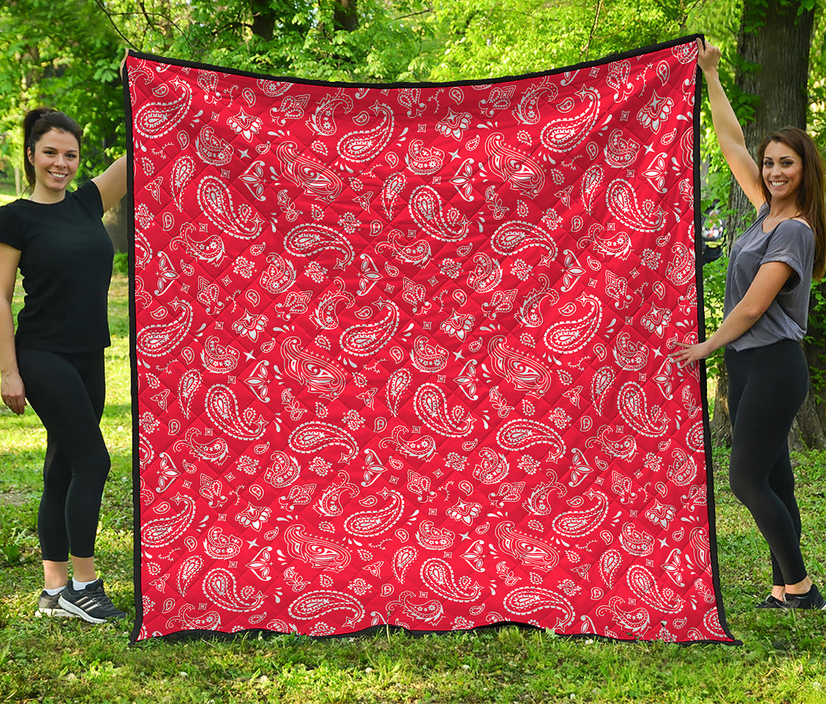 Red Paisley Bandana Pattern Print Quilt