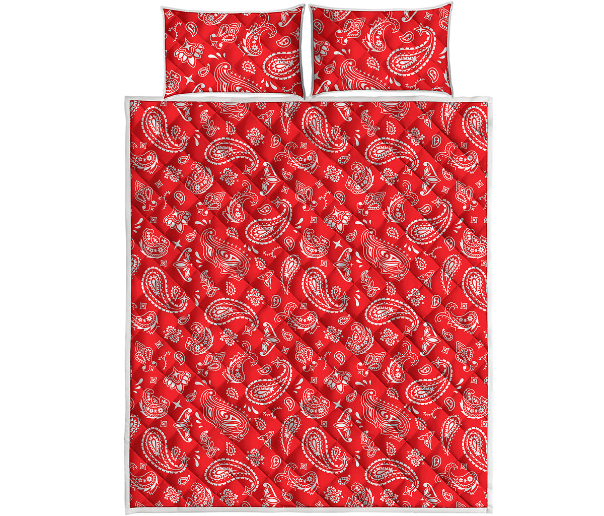 Red Paisley Bandana Pattern Print Quilt Bed Set
