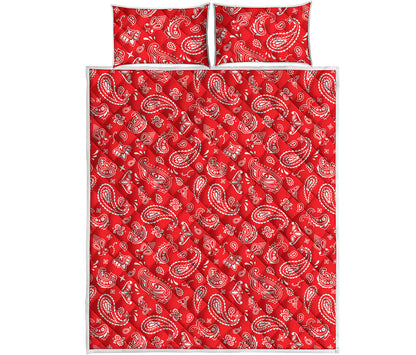 Red Paisley Bandana Pattern Print Quilt Bed Set