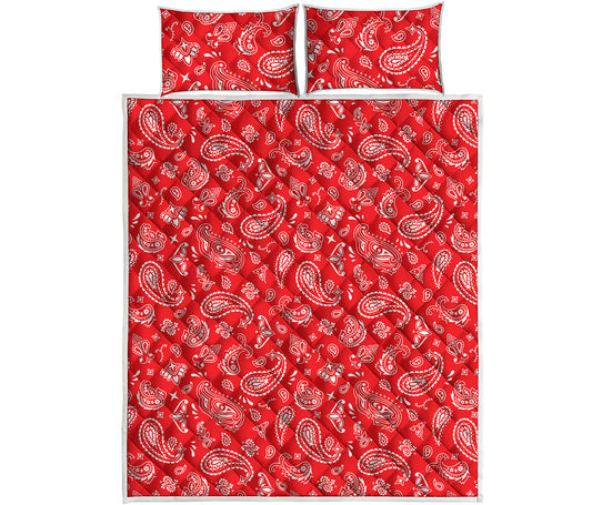 Red Paisley Bandana Pattern Print Quilt Bed Set