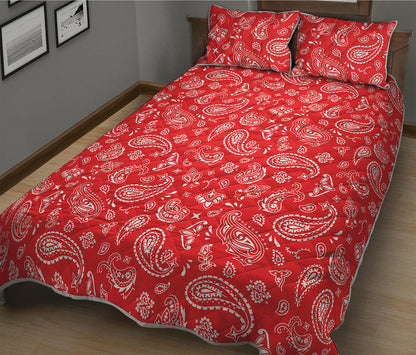 Red Paisley Bandana Pattern Print Quilt Bed Set