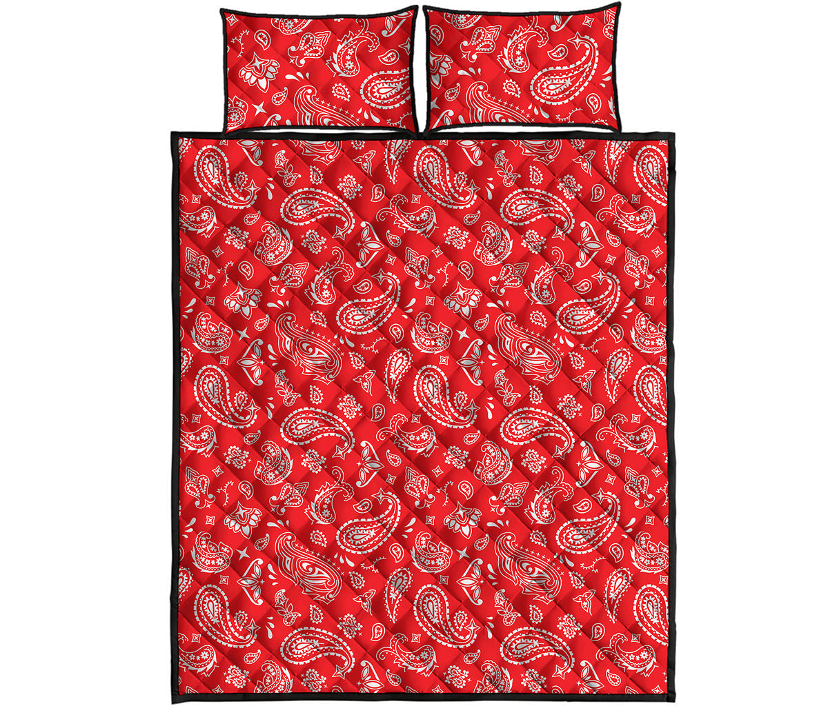 Red Paisley Bandana Pattern Print Quilt Bed Set