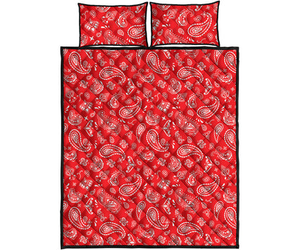 Red Paisley Bandana Pattern Print Quilt Bed Set