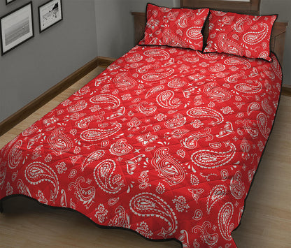 Red Paisley Bandana Pattern Print Quilt Bed Set