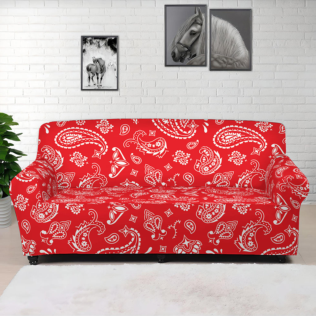 Red Paisley Bandana Pattern Print Sofa Cover