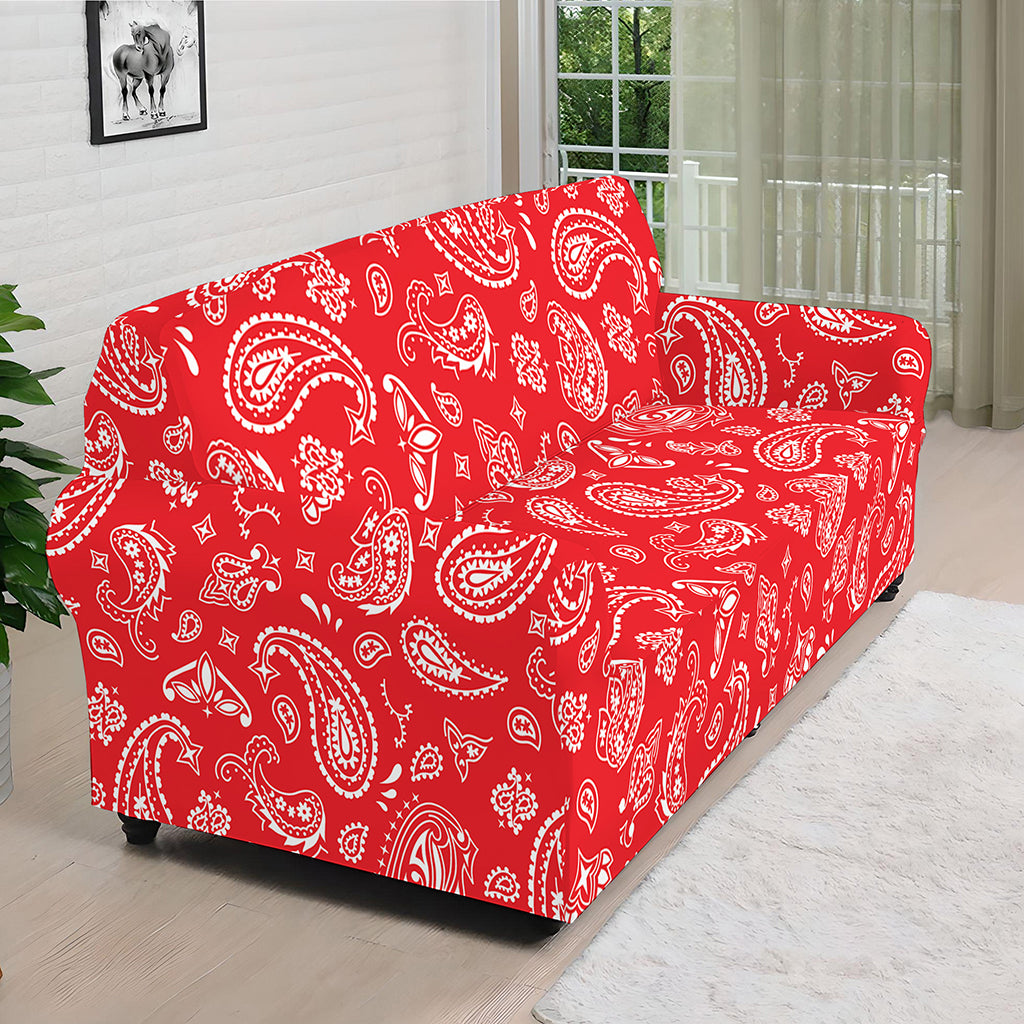Red Paisley Bandana Pattern Print Sofa Cover