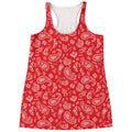 Red Paisley Bandana Pattern Print Women's Racerback Tank Top