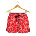 Red Paisley Bandana Pattern Print Women's Shorts